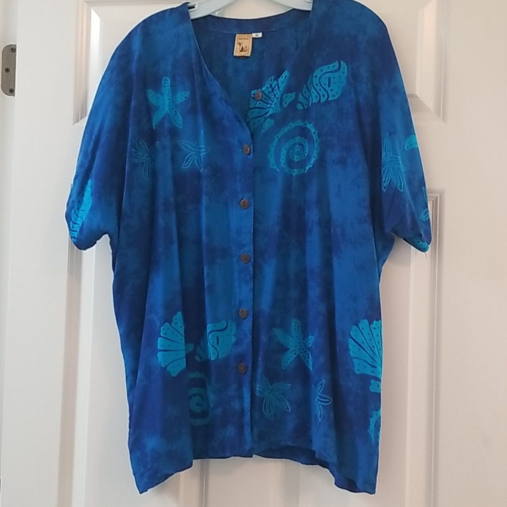 Blue tropical button down